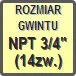 Piktogram - Rozmiar gwintu: NPT 3/4" (14zw.)